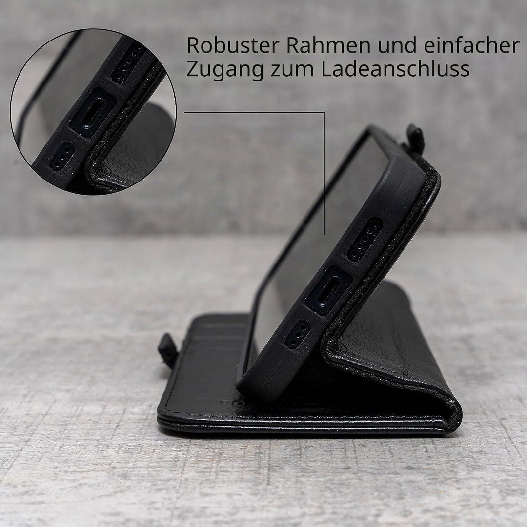 Porter Riley - Lederhülle kompatibel mit iPhone 15 Pro. Premium Echtleder Standhülle/Ledertasche/Bri