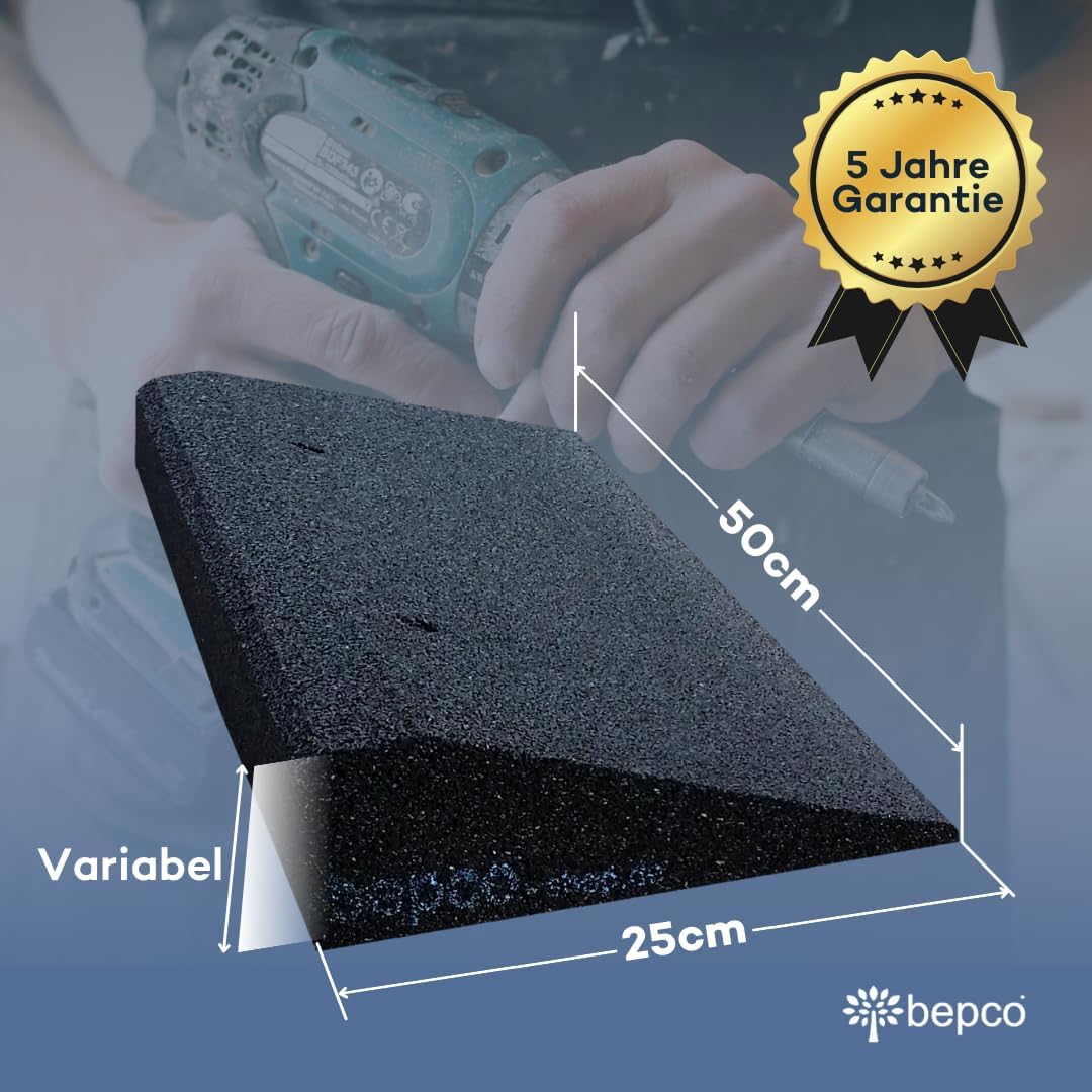 bepco Bordsteinkanten-Rampe-Set ( 2 Stück) 40 - 100 mm aus Gummifasern (schwarz) - Auffahrrampe - Tü