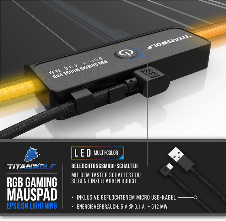 CSL-Computer – XXL RGB Gaming Mauspad – LED Schreibtischunterlage – 900 x 400 mm Übergrösse – XXL Ma