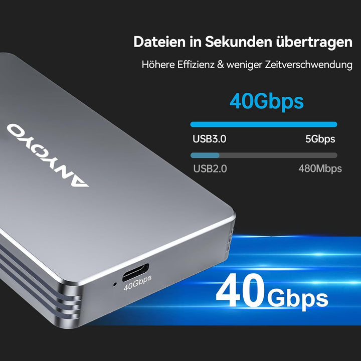 40Gbps NVMe SSD Gehäuse für USB 3.2/3.1/3.0/2.0 Typ-C, USB4 M.2 NVMe-Gehäuse für PCIe 2280 M-Key (B+