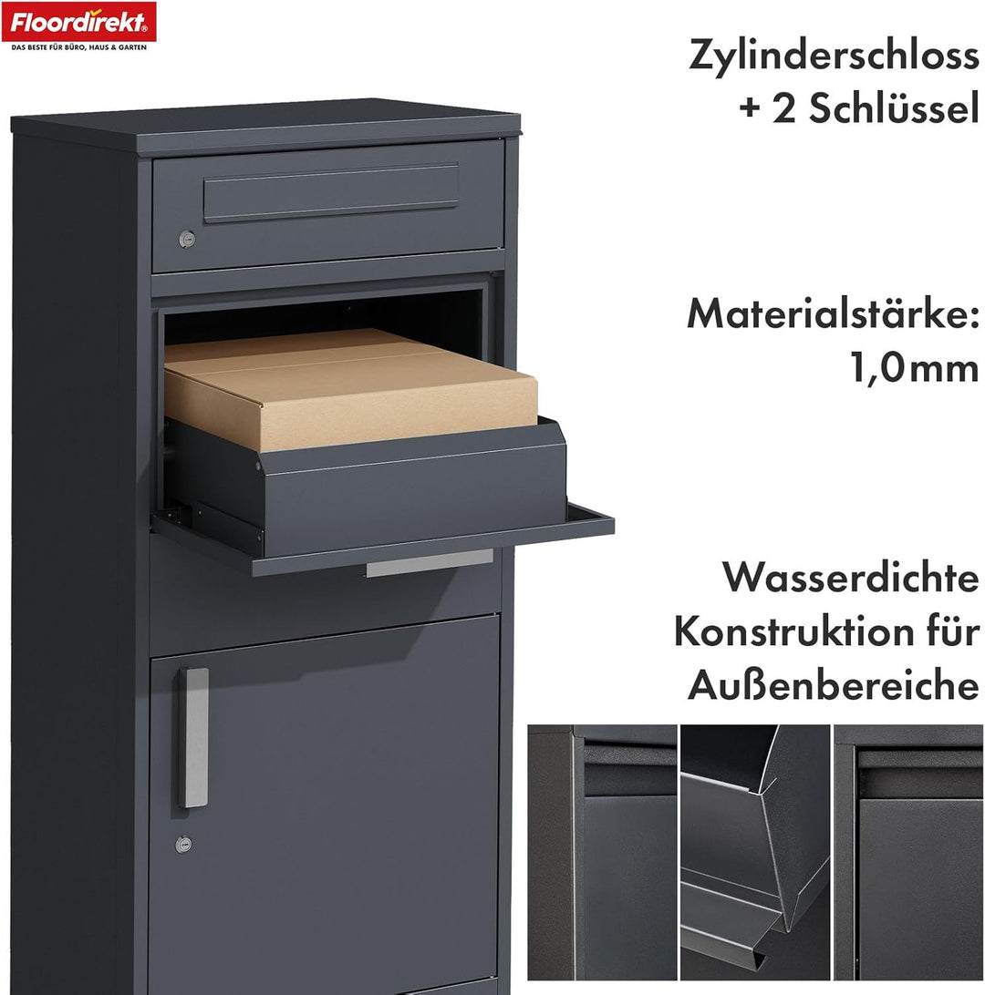 Floordirekt Briefkasten und Paketbox rostfrei und massiv, Paketbriefkasten XXL, Standbriefkasten mod