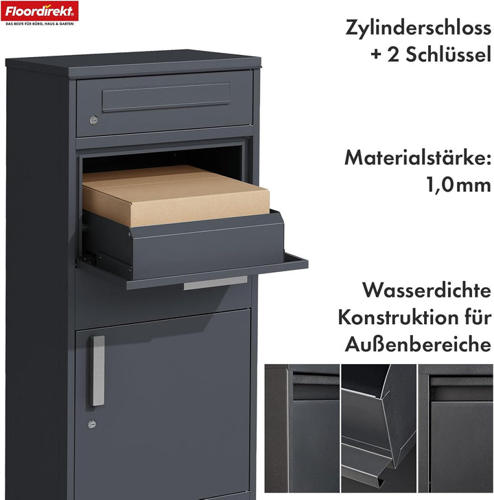 Floordirekt Briefkasten und Paketbox rostfrei und massiv, Paketbriefkasten XXL, Standbriefkasten mod