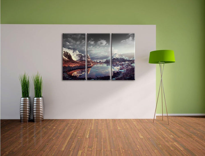 Pixxprint Schneelandschaft in Norwegen als Leinwandbild/Grösse: 3 Teilig (120x80) cm/Wandbild/Kunstd