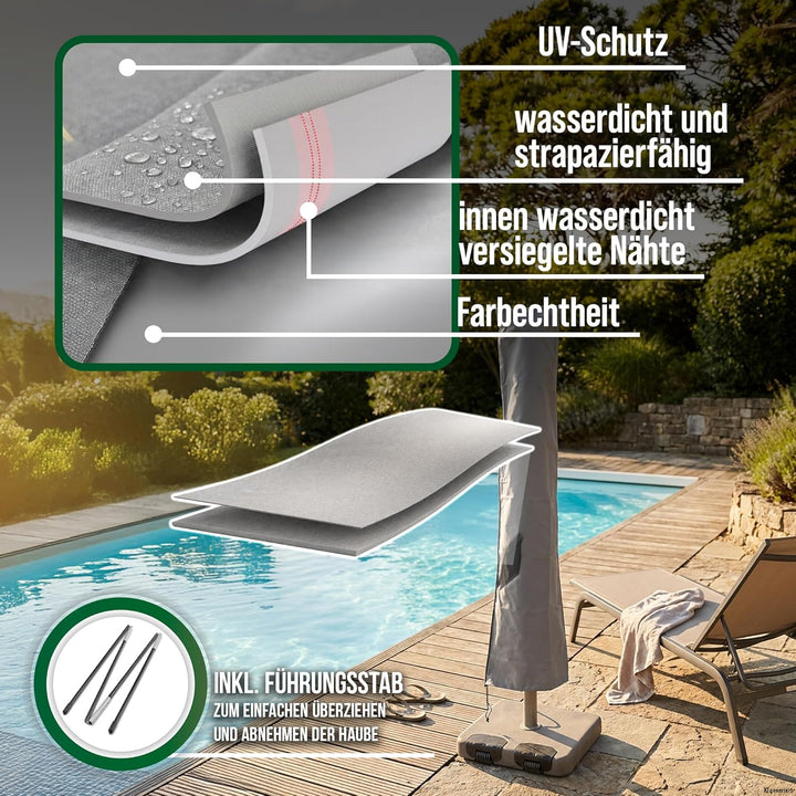 Mehr Garten Sonnenschirm Schutzhülle für runde Schirme bis Ø300cm, eckige bis 230x230cm, grau, Oxfor