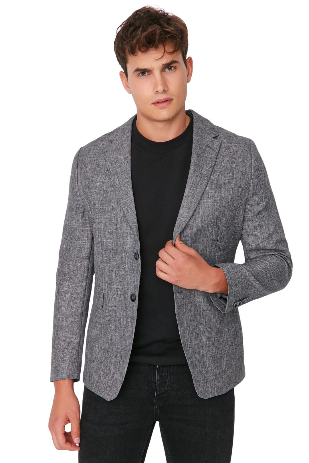 Trendyol Men's Herren Slim Zweireihig Plain Webstoff Jacke Coat, Anthracite, 48