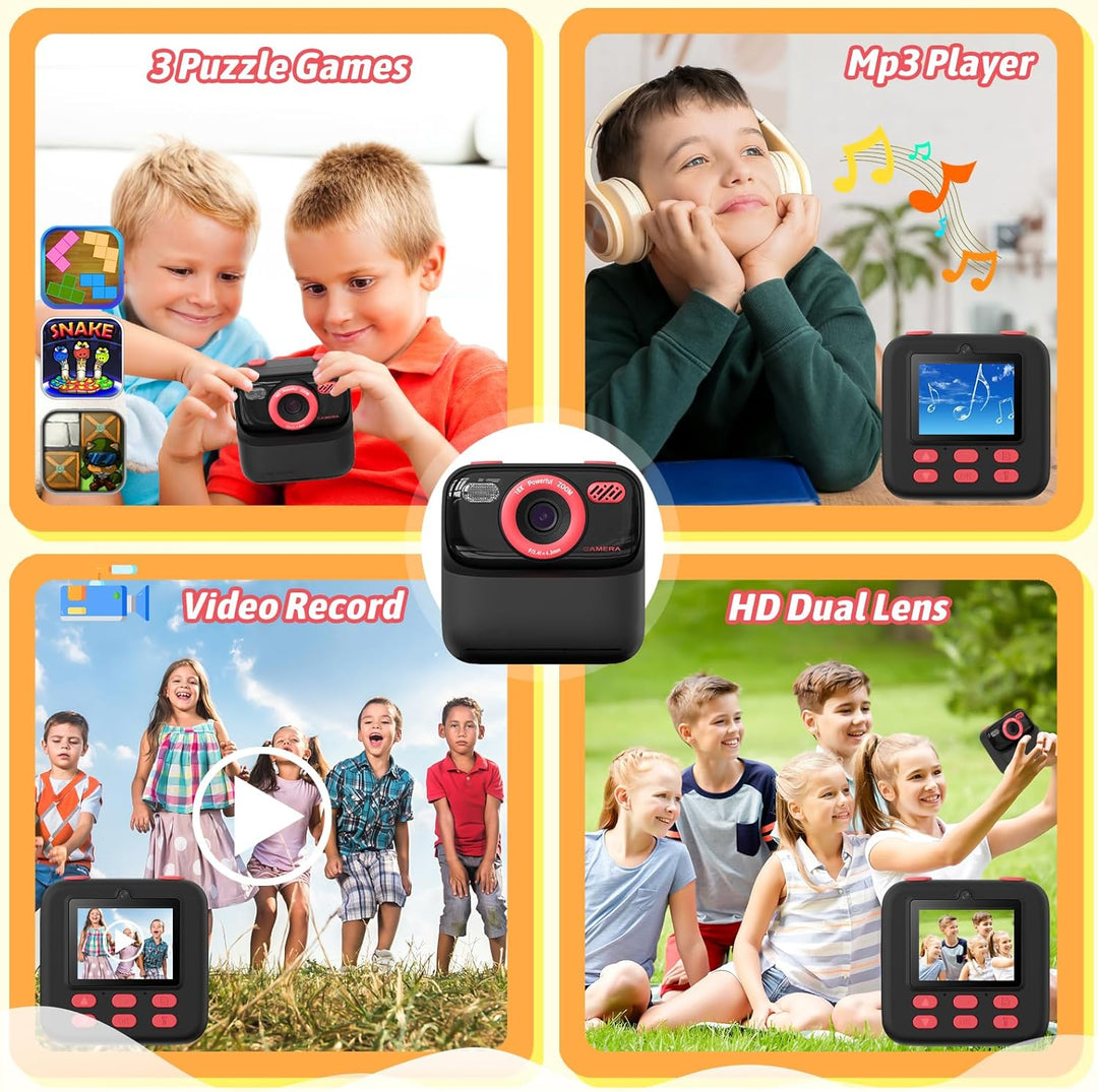 Upgrade Kinderkamera Sofortdruck für Jungen und Mädchen, 1080P HD Dual-Linse Selfie Digitalkamera mi