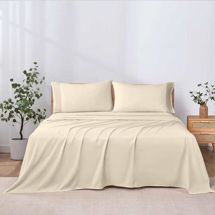 Amrapur Overseas Bettwäsche-Set, Häkelspitze, Queen-Size-Bett, Leinen, 4-teilig Leinen Queen, Leinen