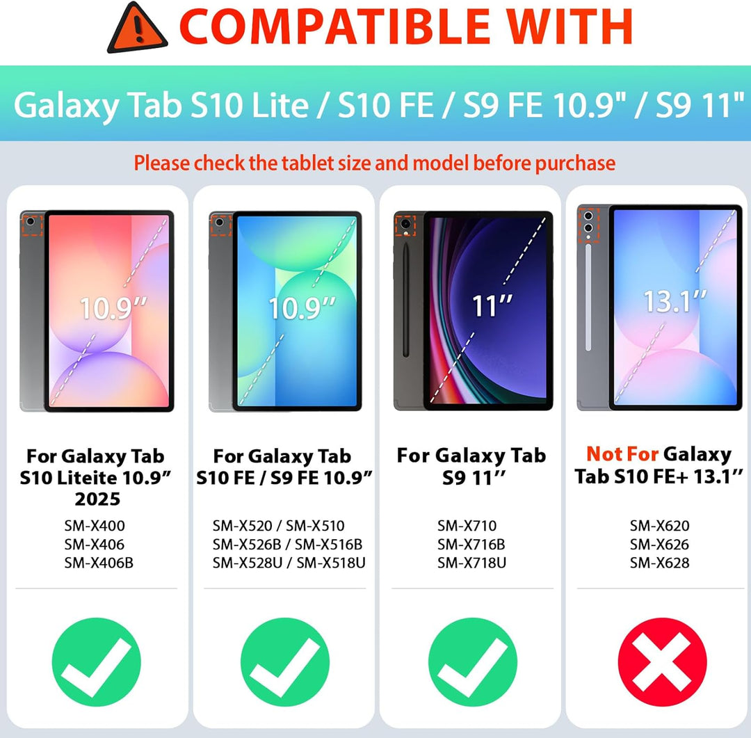 SEYMAC Hülle für Samsung Galaxy Tab S10 Lite / S10 FE / S9 FE 10,9 Zoll / S9 11 Zoll, Stossfeste Hül