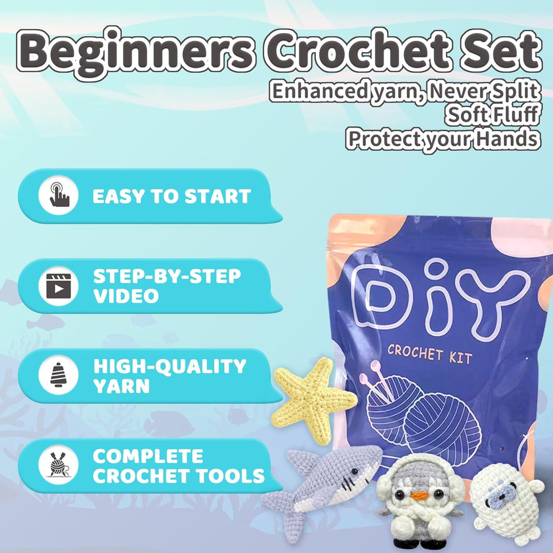 YAMAXIN Häkelset für Anfänger – Ocean Animal Amigurumi DIY Garn Kit mit Schritt-für-Schritt-Anleitun
