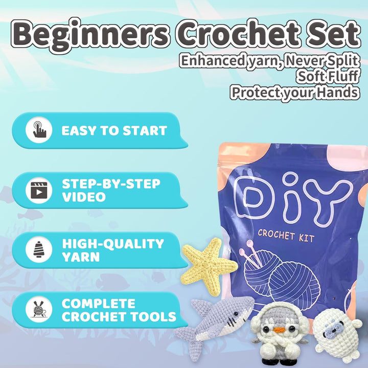 YAMAXIN Häkelset für Anfänger – Ocean Animal Amigurumi DIY Garn Kit mit Schritt-für-Schritt-Anleitun
