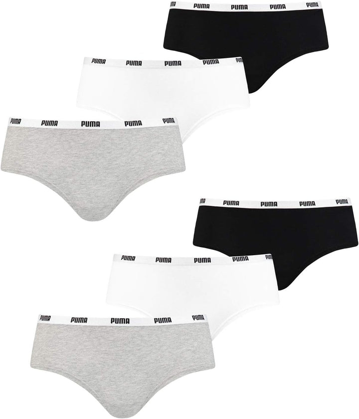 PUMA Damen Iconic Hipster 503007001 6er Pack, Farbe:Mehrfarbig, Wäschegrösse:M, Artikel:-015 White/G