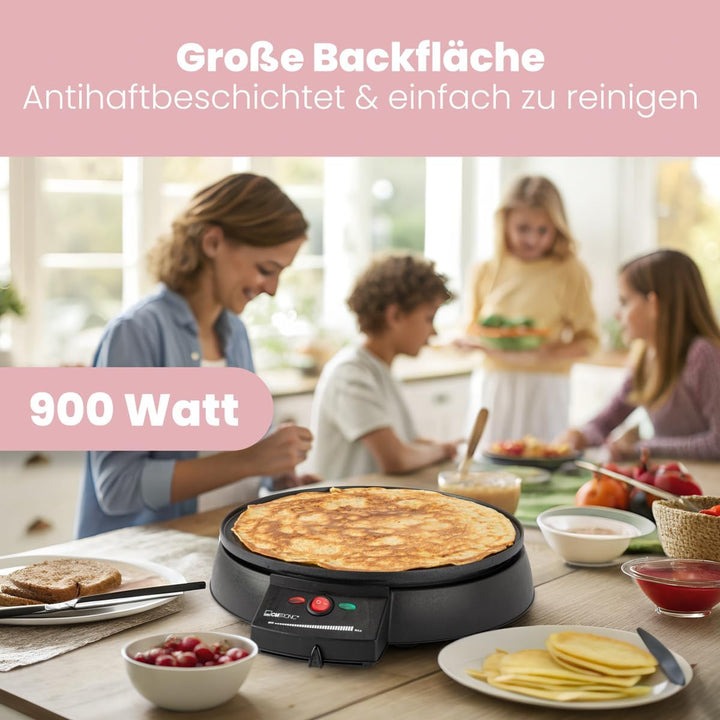 Clatronic CM 3372 Crepe-Maker, antihaft-beschichtete Platte: Ø 29 cm, Set inkl. Teigverteiler, Crepe