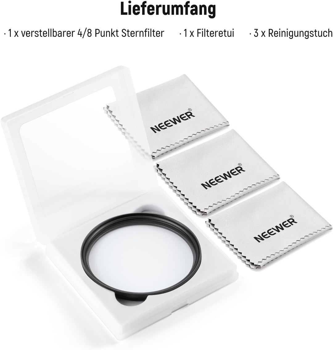 NEEWER 77mm Sternfilter 4/8 Punkte, Verstellbarer Star Filter, mehrfach beschichteter drehbarer Kreu