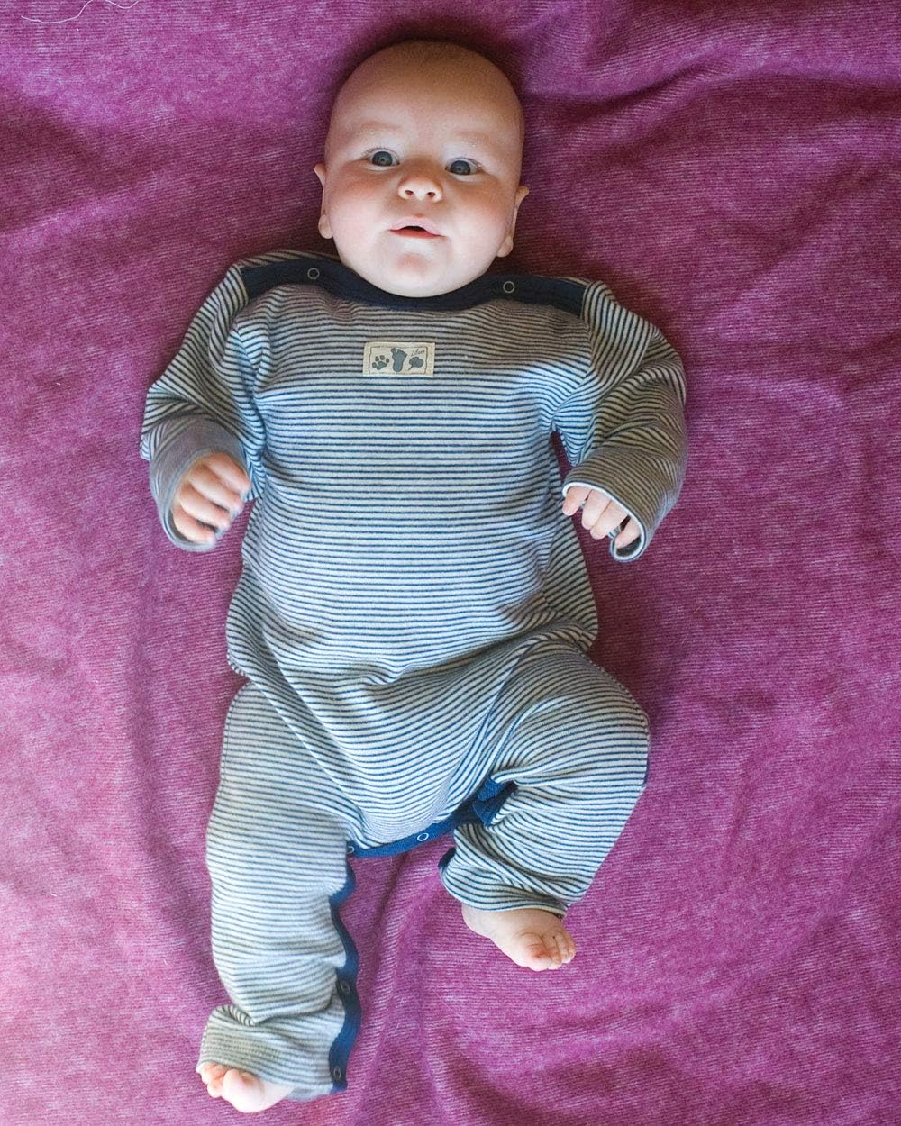 Lilano, Schlafstrampler Schlafsack Mit Arm, 100% Wollfrottee Flausch (kbT) Beere Geringelt 74-80, Be