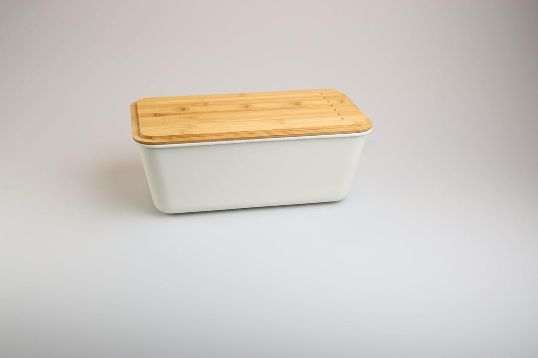 MOON HOME Brotkasten - Airlock White, mit vielseitigem Deckel aus Bambus/Holz als Brotschneidebrett,