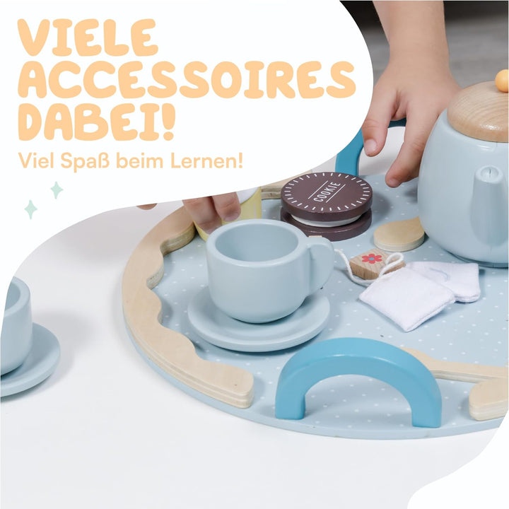 Montessori Teeset aus Holz, 10 Zubehör, Lernspielzeug aus Holz, Teekanne aus Holz für Kinder, Nachah