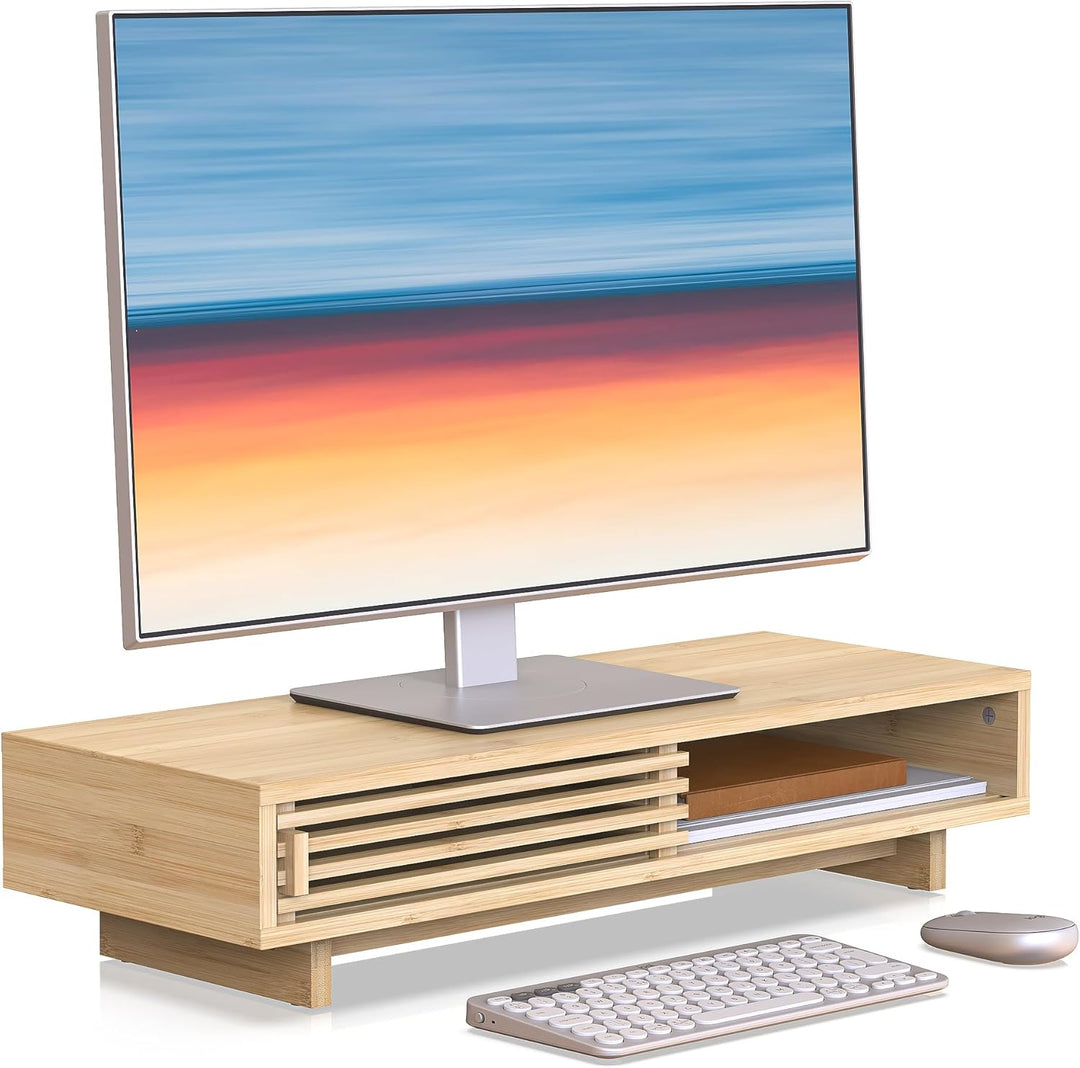Dual-Monitorständer mit Schiebetür, doppelter Computer-Laptop-Ständer, Schreibtischregal-Organizer m
