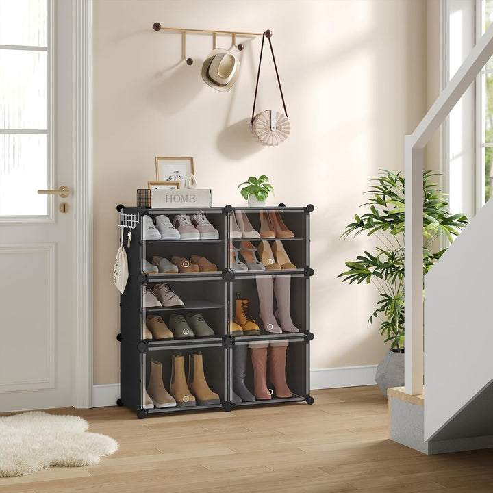 WOLTU Schuhregal, Schuhschrank mit 6 Fächern, Platzsparend, Mit Haken, Schuhablage Kunststoff, für F
