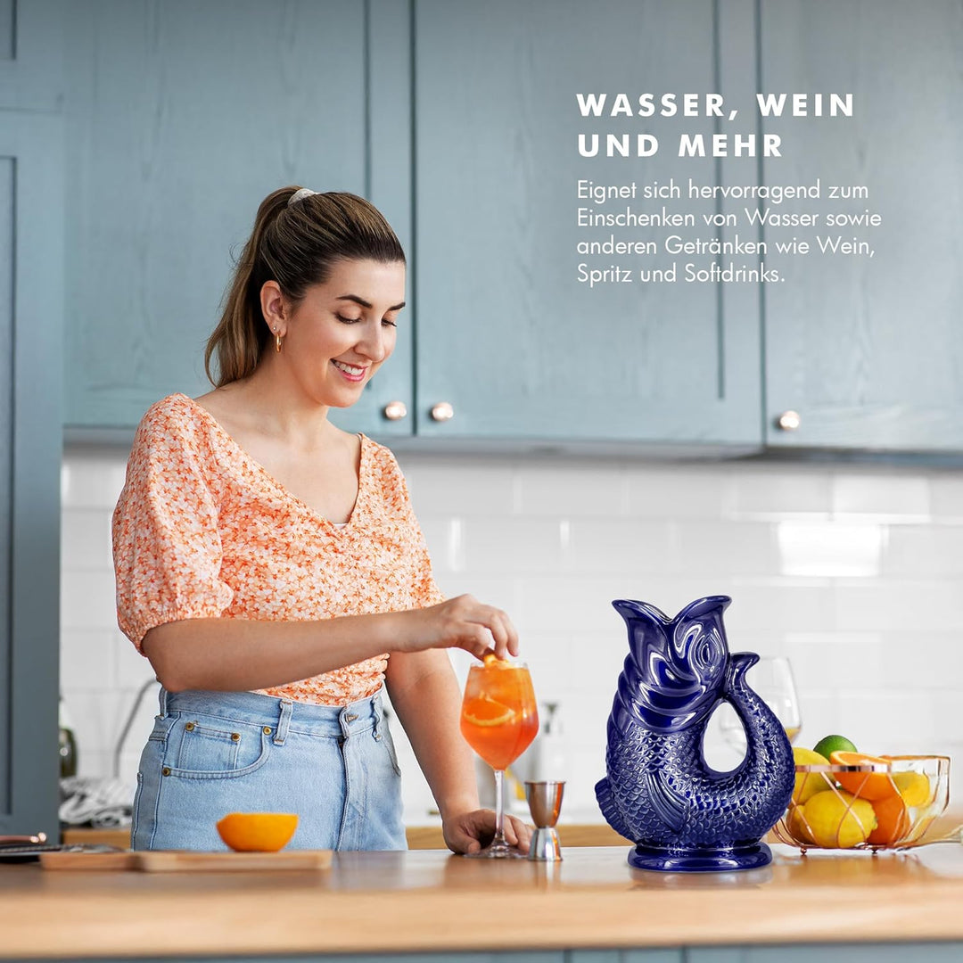 Bubble Jug | Wasserkaraffe | Keramikkrug in Fischform | 1,5 L | Salbeigrün Salbeigrün 1.5L, Salbeigr