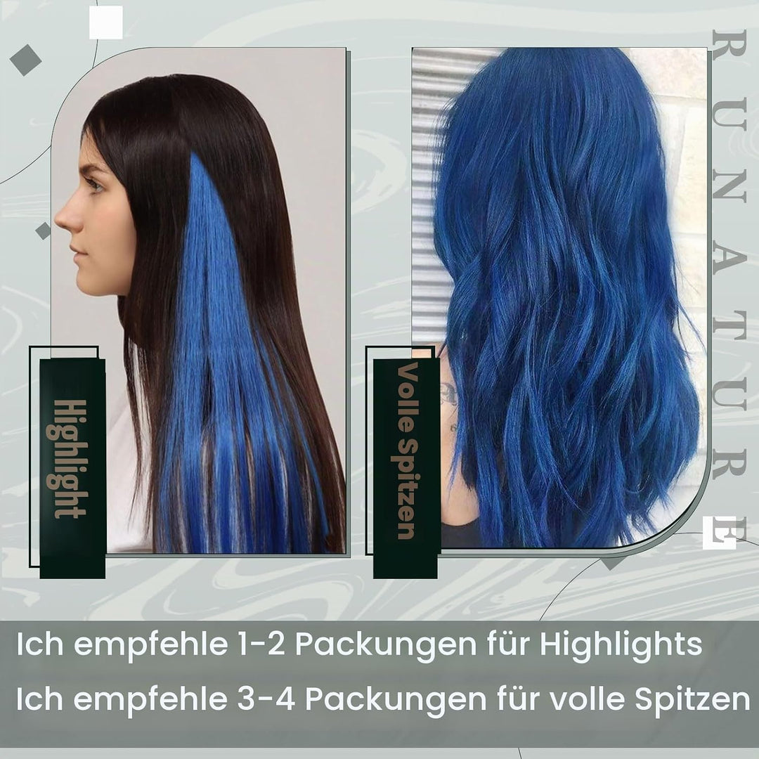 RUNATURE Clip in Extensions Echthaar 40cm Remy Clip Echthaar Extensions Glatt Haar Blau Clip in Haar