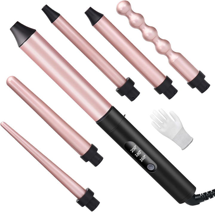 Unipampa set Welleneisen, Lockenstab 6 in 1, Lockenstäbe, 9-32mm Keramik Lockenwickler, Handschuh, e