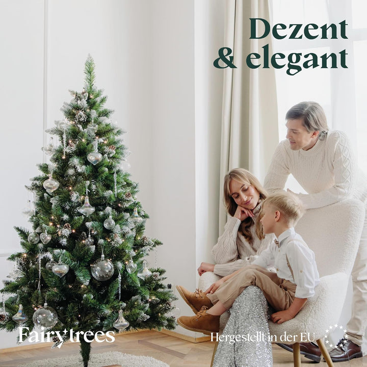 FairyTrees Weihnachtsbaum künstlich 180cm Kiefer mit Christbaum Holzständer | Tannenbaum künstlich m
