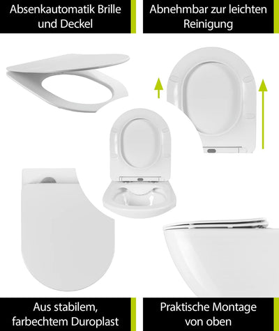 'aquaSu® Spülrandloses Wand-WC Set Levanto, Design Hänge-WC, Tiefspüler, Keramik, Abgang waagerecht,