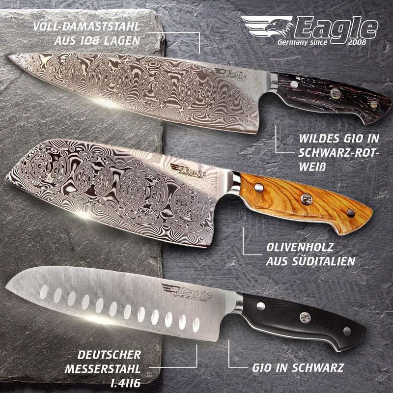 Eagle U-Grip - Chinesisches Kochmesser 16 cm - Voll-Damaststahl 108 Lagen/Heftschalen: Olivenholz au