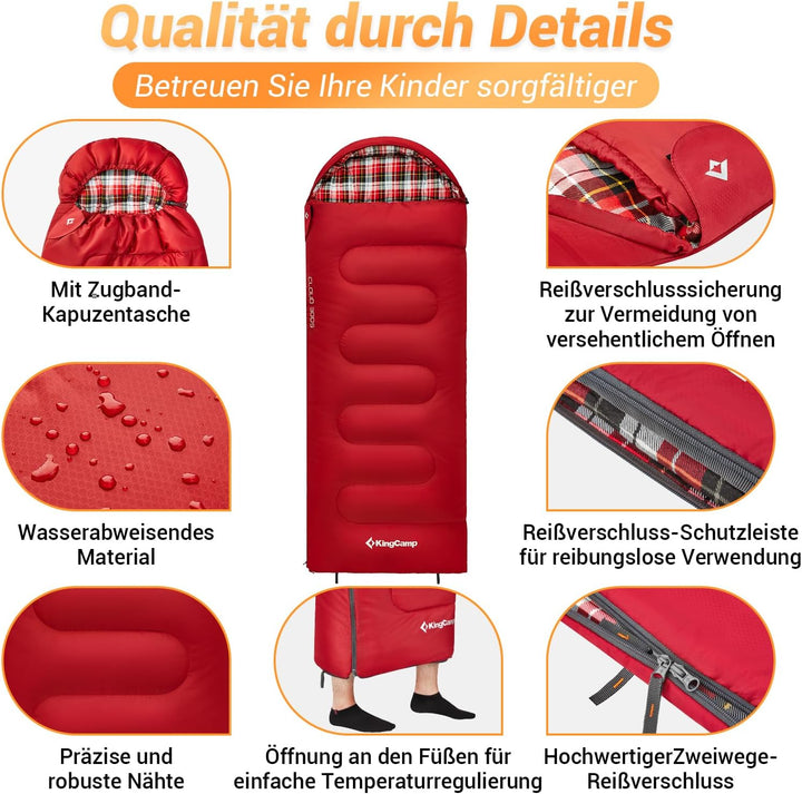 KingCamp Kinderschlafsack Schlafsack Winter Warmer Deckenschlafsack 3-4 Jahreszeiten für Kinder beim