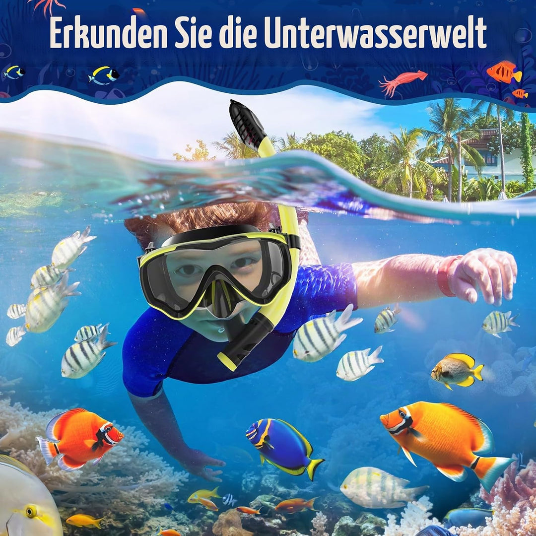 Schnorchelset Kinder - Taucherbrille Anti-Fog und Trocken Schnorchel - Anti-Leck Tauchmaske Dry Schn