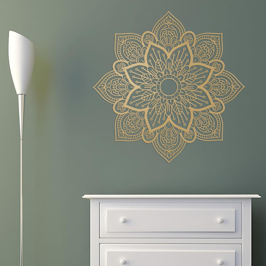 Resama Grosse runde Mandala-Wanddekoration aus Metall, einzigartige Lotusblume, Wandkunst für Wohnzi