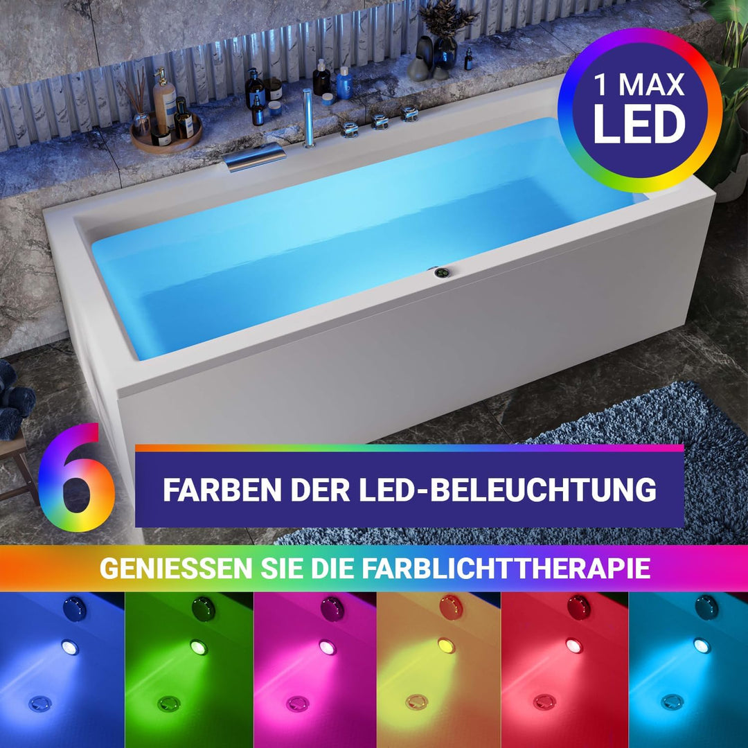 AQUADE Acryl Badewanne 190x90 Modell: Ulm - Weiss Badewanne Komplettset 190x90 - Badewannen mit Wann