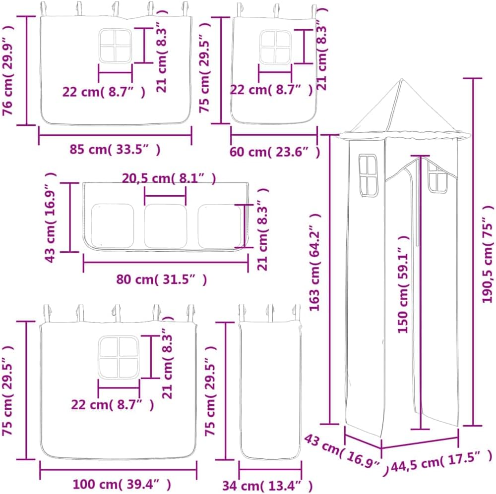 vidaXL Vorhänge für Hochbett mit Turm Blau Polyester, Blau