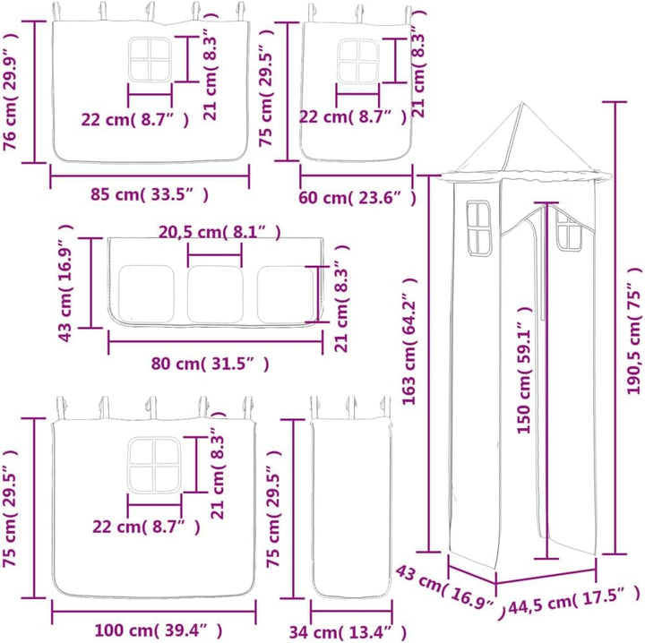vidaXL Vorhänge für Hochbett mit Turm Blau Polyester, Blau
