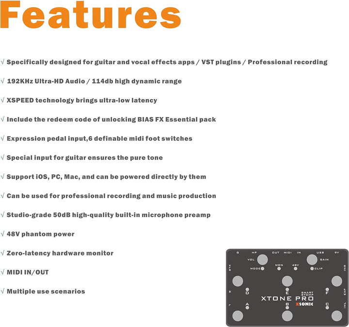 Xtone Pro Professionelles mobiles Audio-Interface mit extrem niedriger Latenz, 192 kHz und 114 dB, 2