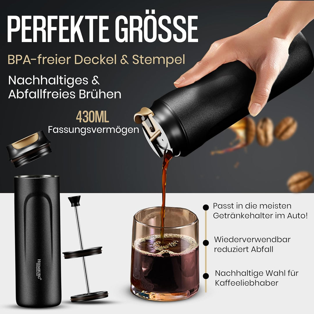 Mini French Coffee Press To-Go aus Edelstahl | unterwegs Thermo Klein Kaffeebereiter doppelwandig is