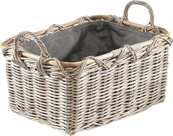 Kobolo Holzkorb Kaminkorb rechteckig Kubu grey - Rattan - Stoff dunkel Kubu Grau Stoff, Kubu Grau St