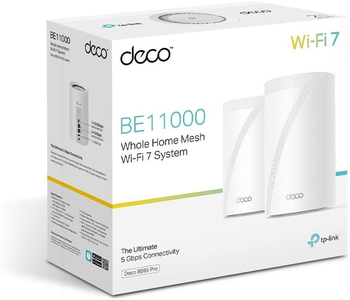 TP-Link Deco BE65 Pro Wi-Fi 7 Mesh WLAN Set(2er-Pack), Tri-Band BE9300 Router & Repeater, 2 × 5G-Por