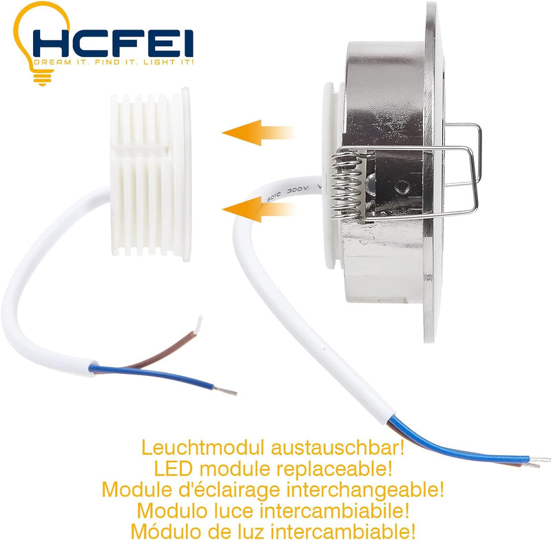 HCFEI 6er set LED Einbaustrahler dimmbar rund schwenkbar 5W flach 230V Einbau-Spot Strahler Einbausp