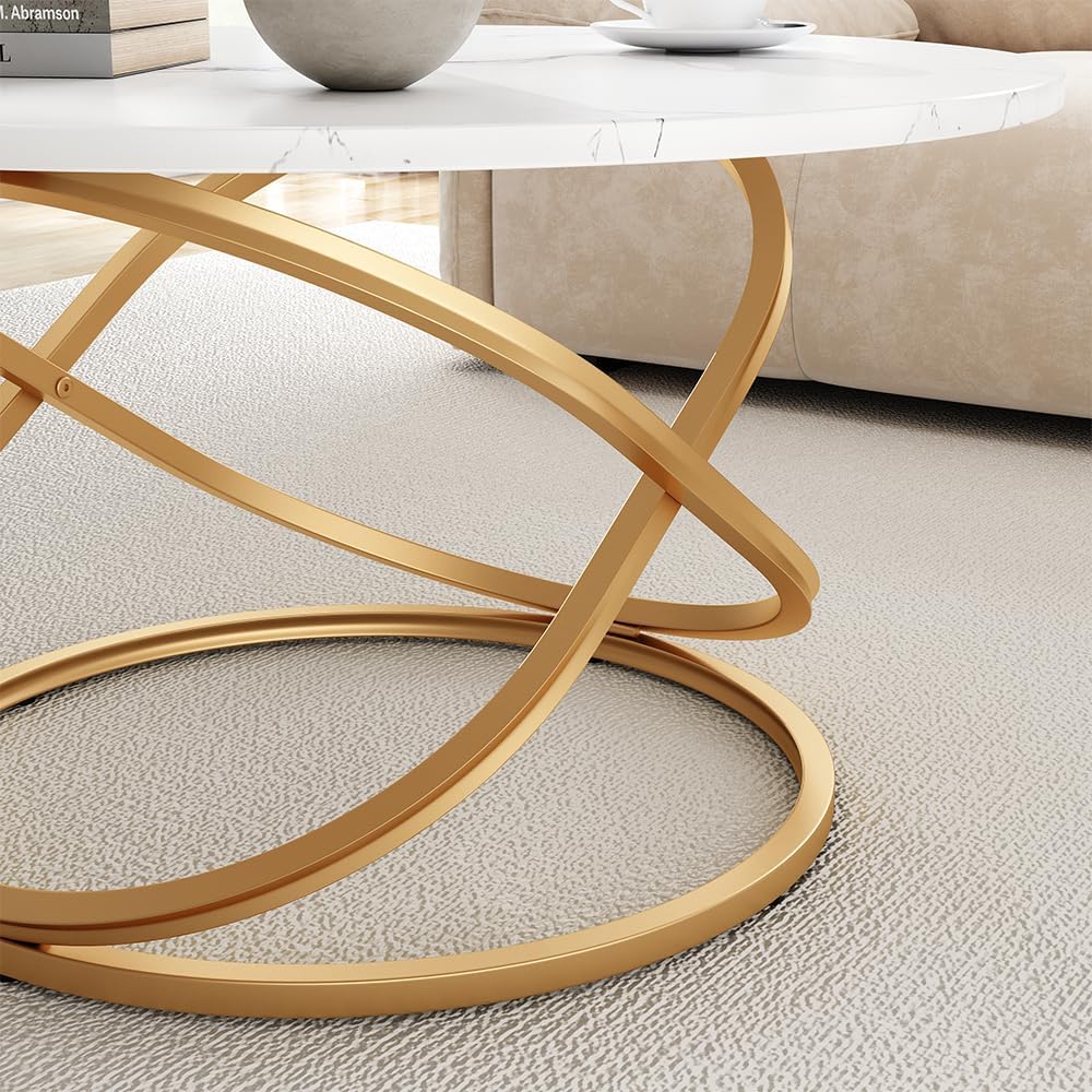Vicco Couchtisch Calgary, Weiss/Gold, 79.5 x 46 cm mit grosse Arbeitsfläche, Weiss/Gold