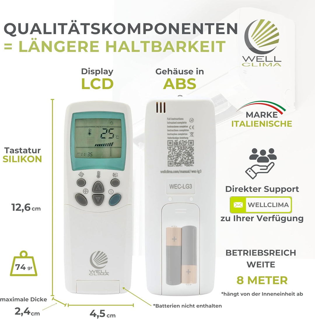 Wellclima Universalfernbedienung für LG Klimaanlagen, WEC-LG3, Kompatibel mit Allen Modellen, Ähnlic
