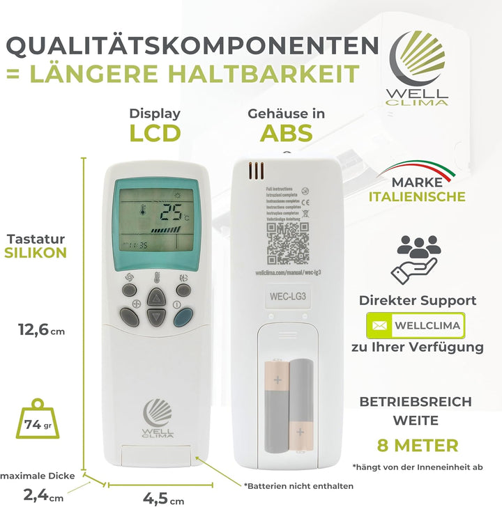 Wellclima Universalfernbedienung für LG Klimaanlagen, WEC-LG3, Kompatibel mit Allen Modellen, Ähnlic