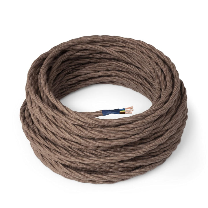 Amarcords - Textilkabel für Lampen BRAUN, geflochten, Baumwolle, 10 Meter, mit Erdung 3x0,75 - Stoff