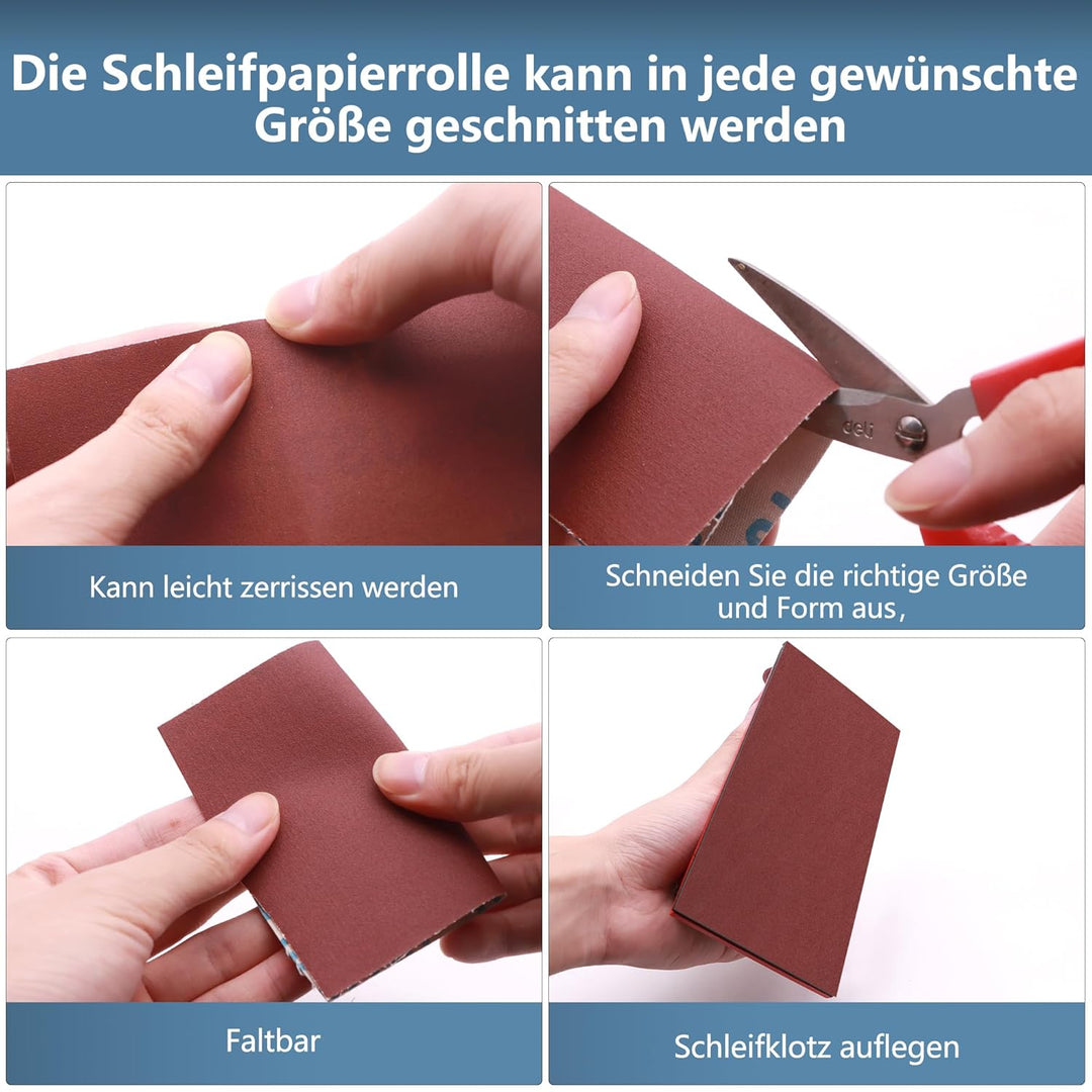 ZEHIQ Schleifpapier Rolle, Schleifpapierrollen Körnung 400, 100 mm x 10 m Schleifleinen Rolle für Ha