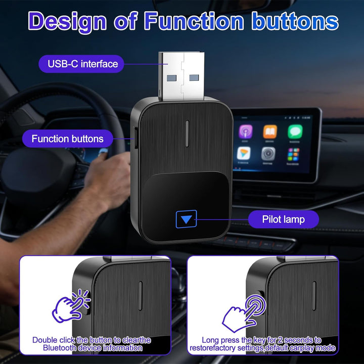 CarPlay Wireless Adapter, 2 IN 1 Wireless Android Auto & Carplay Wireles Adapter, Wandelt Wired CarP