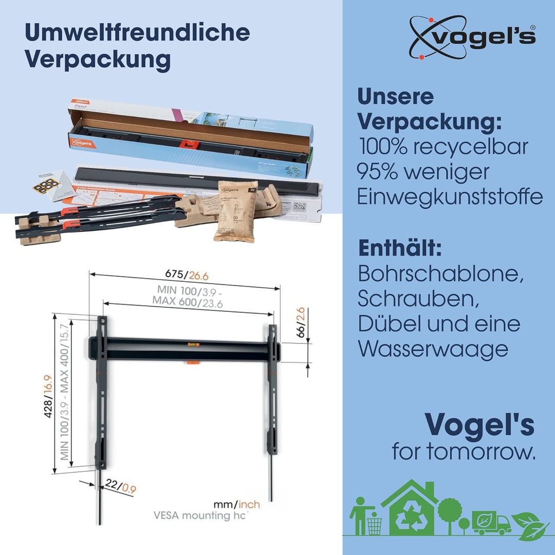 Vogel's Comfort TVM 3605 Hochwertige Flache TV-Wandhalterung für 40-100 Zoll Fernseher | Bis 75 kg |