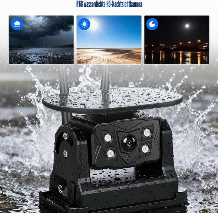 CAMECHO [Solar] Rückfahrkamera Kabellos mit 10.1 Zoll Monitor Touchscreen, 10000 mAh Magnetische 720