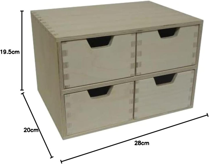 Wooden World Aufbewahrungsbox aus schlichtem Holz mit 4 Schubladen