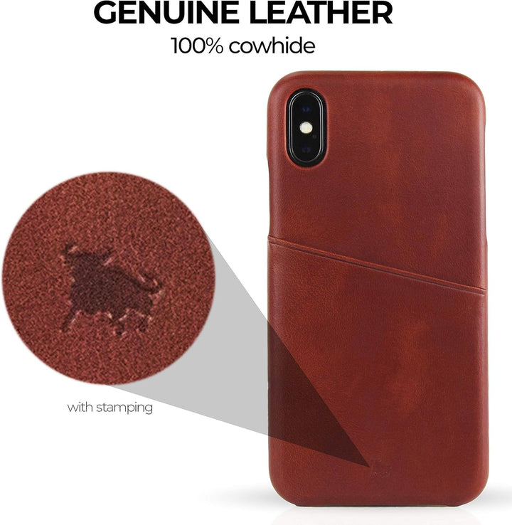 BULLAZO Menor Urban, Edle Hülle aus Leder mit Kartenfach, Kompatibel mit iPhone X 10 XS 10S, Braun,