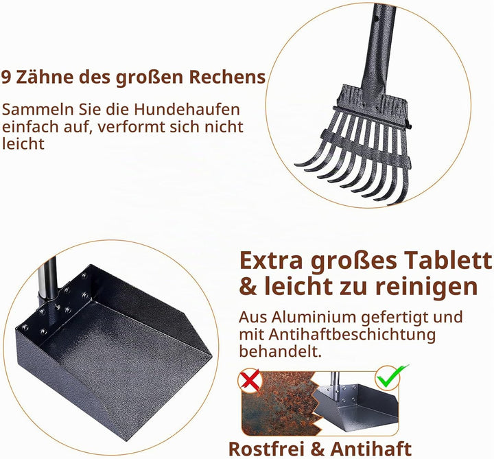 HAPPY HACHI Hundekotschaufel und Harke Set, Hundekotsammler mit verstallber Länge Griff, für grosse